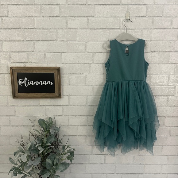 ZENZI Girls Sleeveless Sequin Embroidered Dress in Ocean Green - Picture 5 of 9
